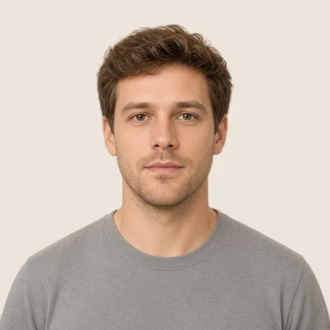 Sample input photo: a man with medium-length wavy hair, front view